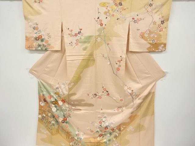 JAPANESE KIMONO / VINTAGE HOMONGI / EMBROIDERY / UME BLOSSOM & BELL FLOWERS